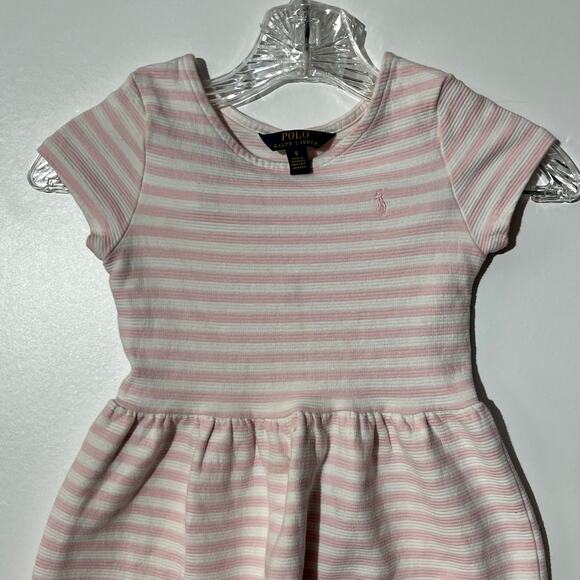 Polo Ralph‎ Lauren Pink & White Striped Short Sleeve Dress Baby Girl Size 6 - Picture 2 of 6